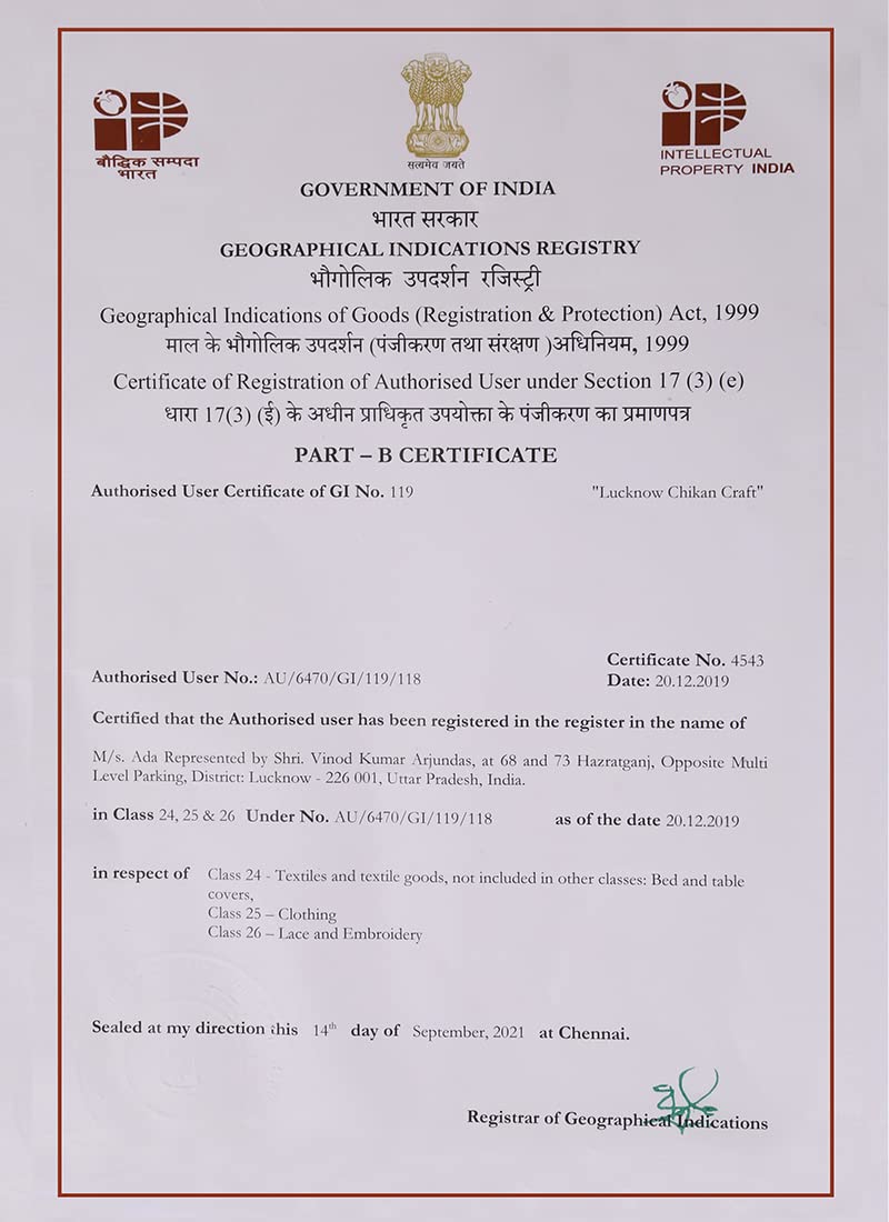 Ada Women's Hand Embroidered Lucknow Chikan Faux Georgette Saree with Unstitched Blouse A250039, Orange