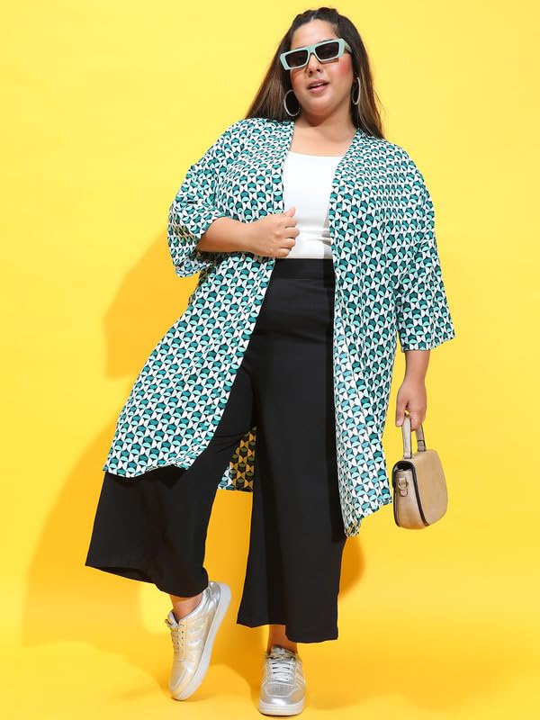 oxolloxo Women Plus Size Multicolor Printed Long Sleeve Open Collar Shrug