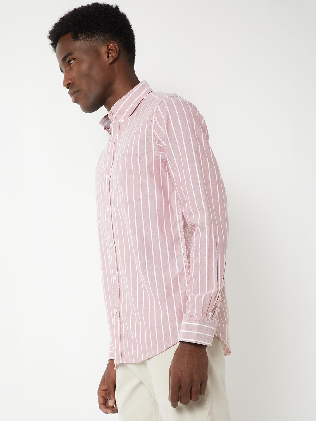Max Men Striped Slim Fit Shirt (Red_42)