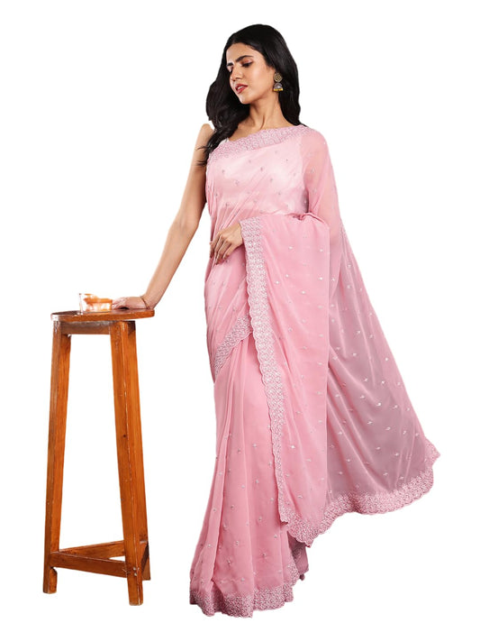 Kalyan Silks Pink Georgette Fancy Saree