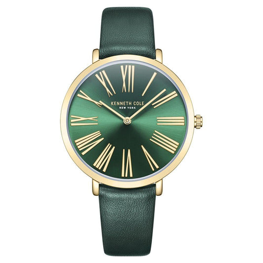 Kenneth Cole Quartz Analog Green Dial Green Leather Strap Watch for Women-KCWLA0027303LD