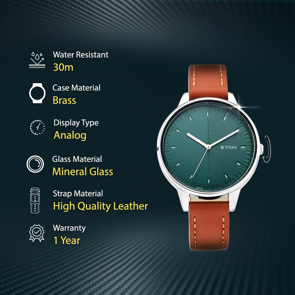 Titan Women's Precision Simplicity Analog Watch: Grey Gradient Dial with Leather Strap-2648SL01