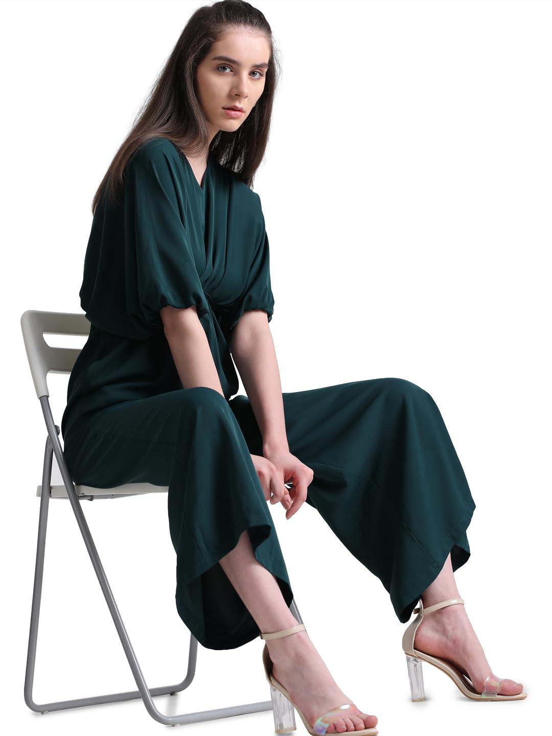 Only Women's Polyester Loose Fit Green Jumpsuit_X-Small