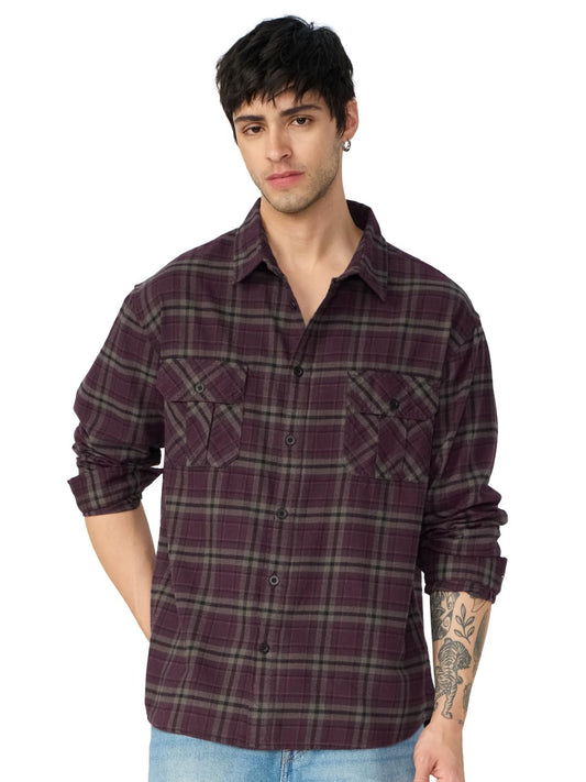 The Souled Store Plaid: Autumn Men and Boys Long Sleeves Collared Neck Button Front Cotton Relaxed Shirts