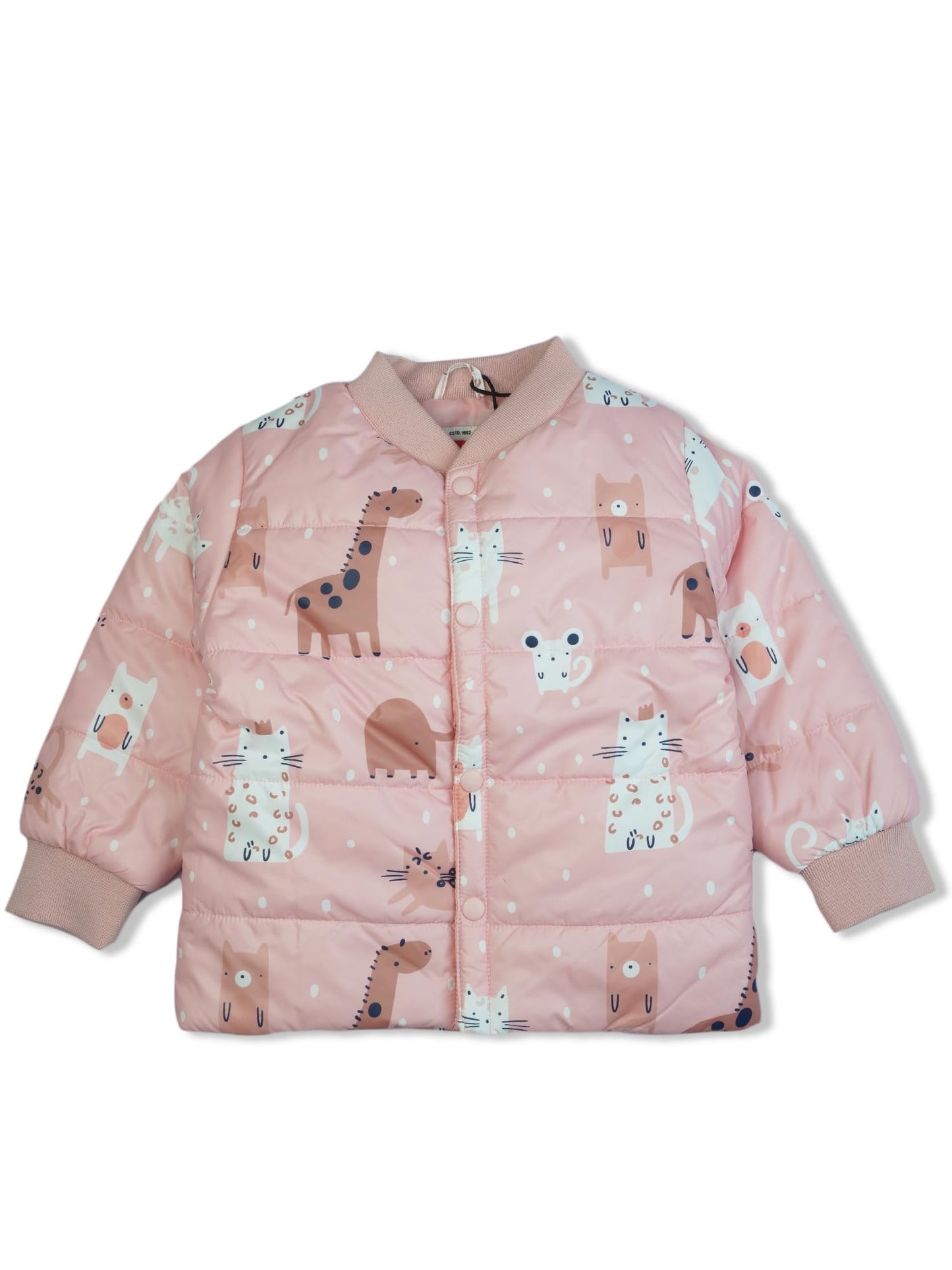 BODYCARE Girls Polyester Standard Length Quilted Winter Jacket| Full Sleeves| V Neck Pink (6-12M)