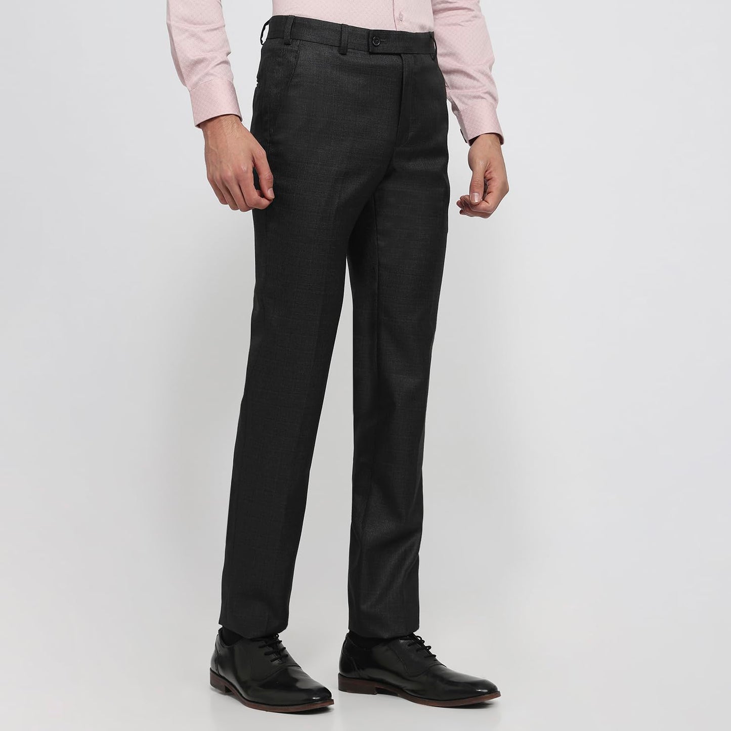 Raymond Men Slim Fit Structure Pattern Polyester Blend Flat Front Formal Trouser Blue
