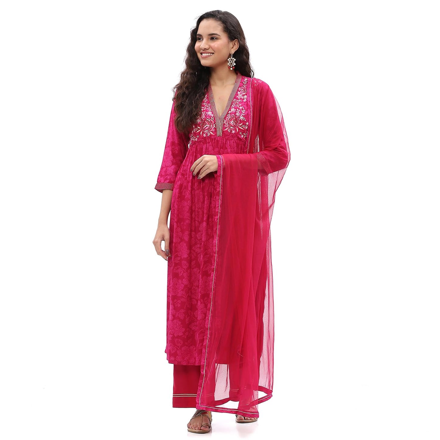 BIBA Women's Rayon Kurta Sets (SKDASRT10215AW24FUS_Fuchsia