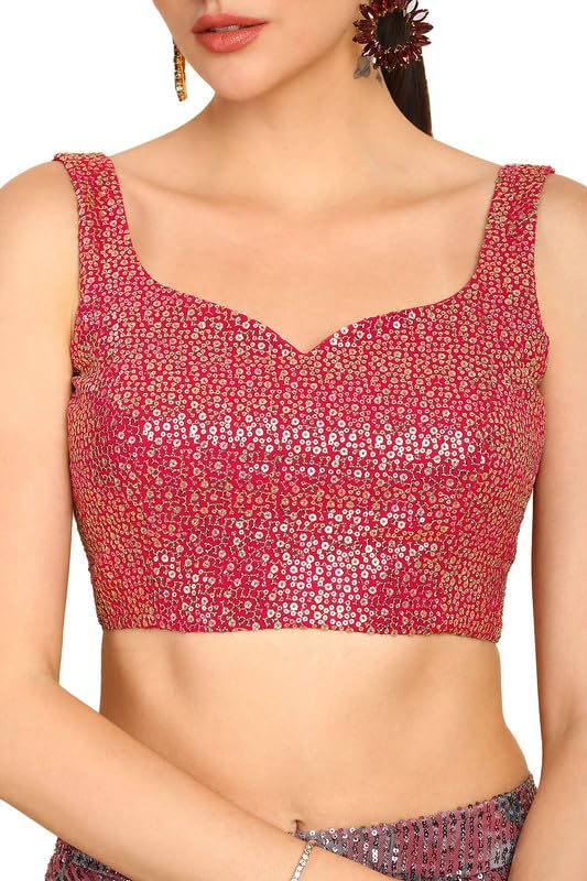 Soch Womens Fuchsia Sequinned Embellished Georgette Padded Blouse