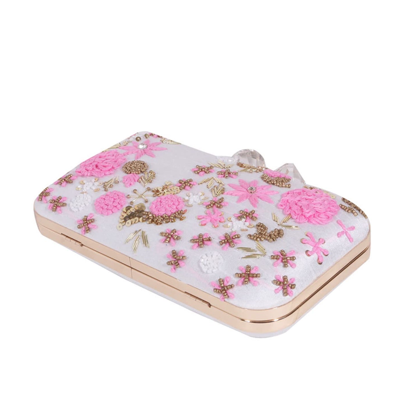 SWISNI White White thread embroidered clutch bag II Women's Traditional Designer Clutch For Women & Girls II EMBROIDERED CLUTCHES