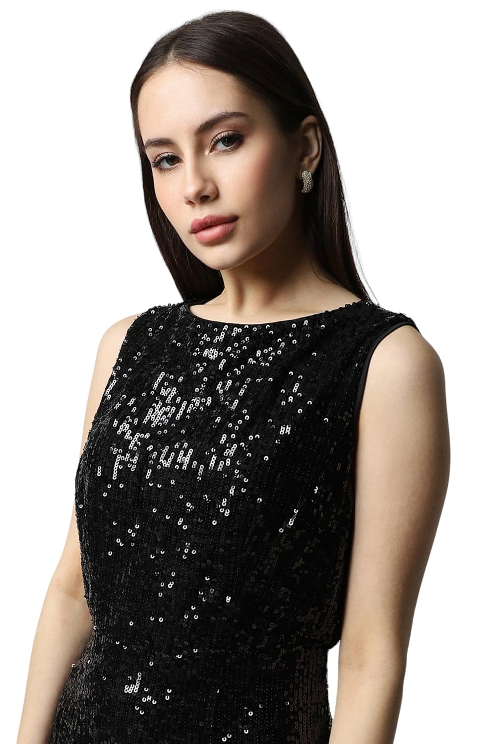 Van Heusen Women's Polyester Asymmetrical Knee-Length Dress (VWDRERGFX50035_Black