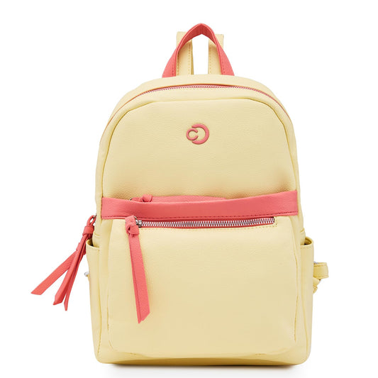 Caprese Sia Fashion Backpack Light Yellow Chic Backpack with Multiple compartments, Front/Side Pockets, Ideal for College, Travel and Daily use