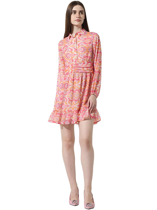 ONLY Women Printed Polyester Above Knee Pink Shirt Dress