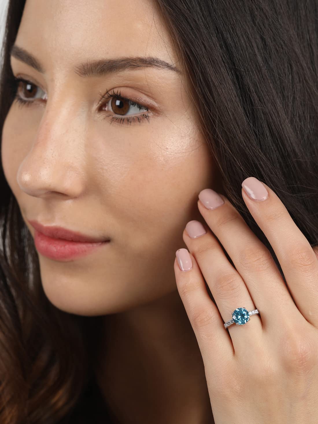 CLARA 925 Sterling Silver Sky Blue Eye Ring with Adjustable Band | Rhodium Plated, Swiss Zirconia | Gift for Women & Girls