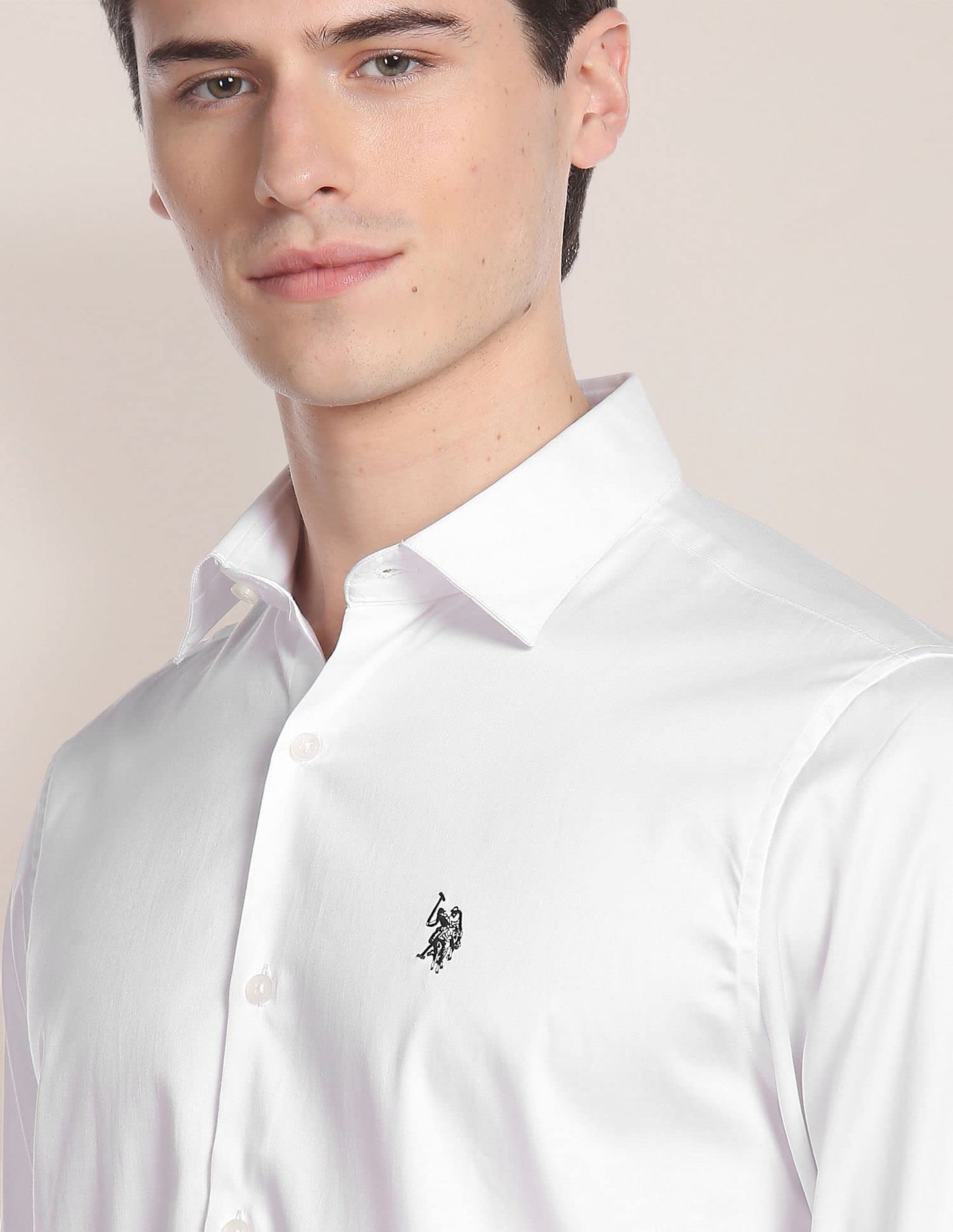 U.S. POLO ASSN. Men's Solid Regular Button Down Shirt (USSHTC0015_White M)