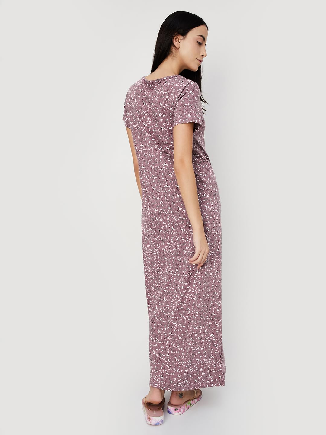 Max Women's Cotton Casual Nightgown (GIONKG06_Mauve_L)