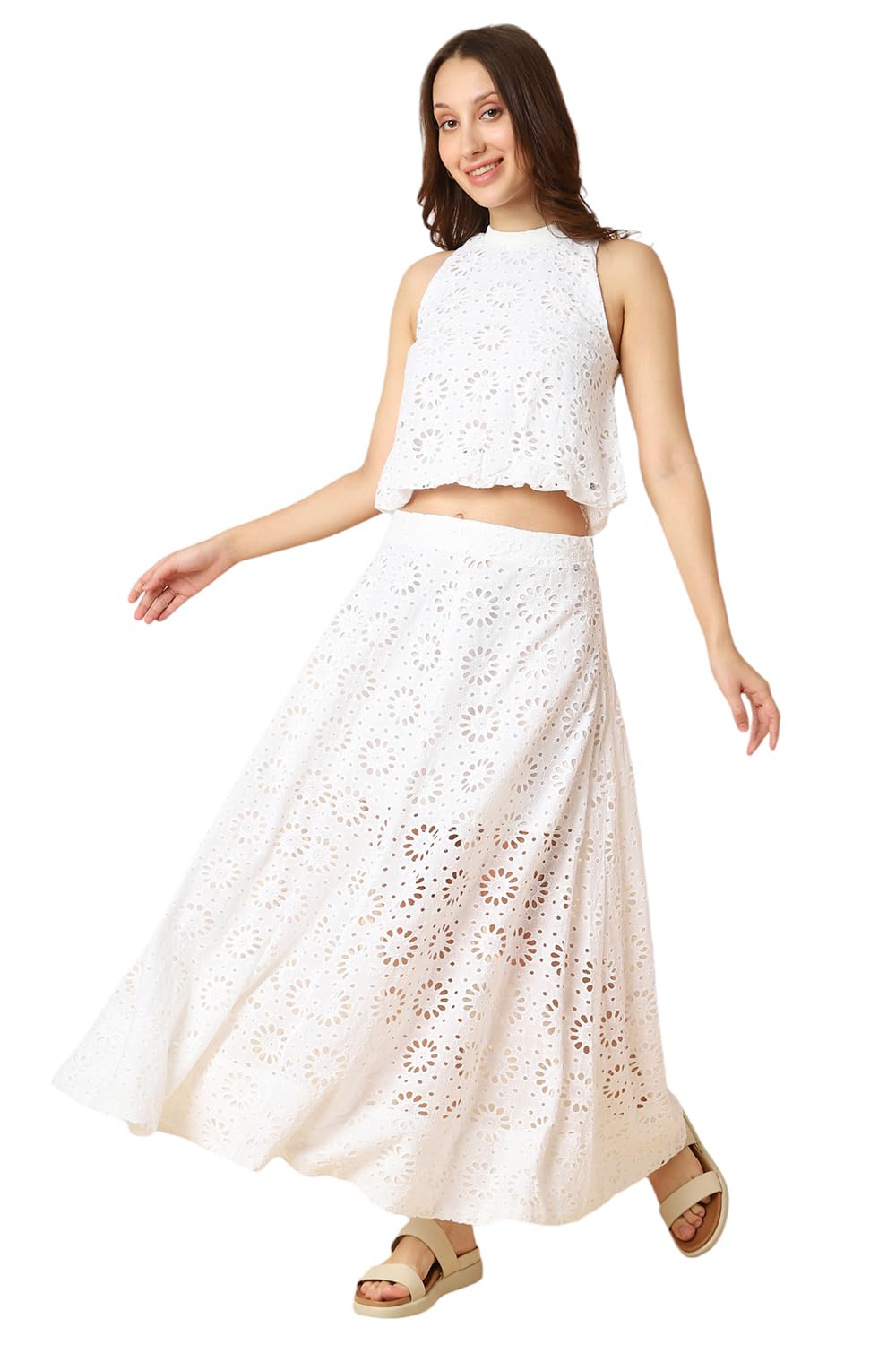 Allen Solly Women White Cut Work Casual Skirt