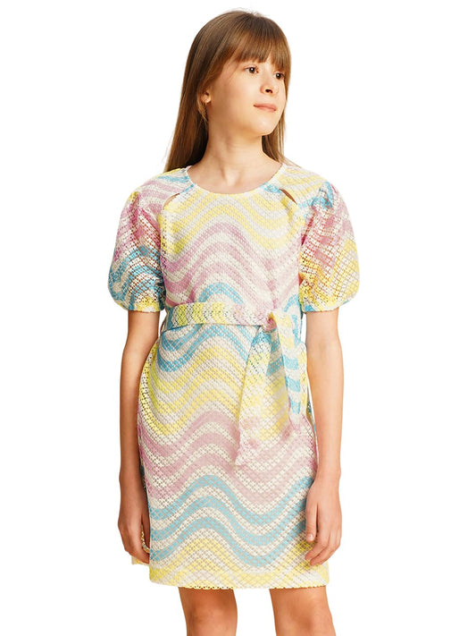 VERO MODA Girls A-Line Multicolor Dress with Belt