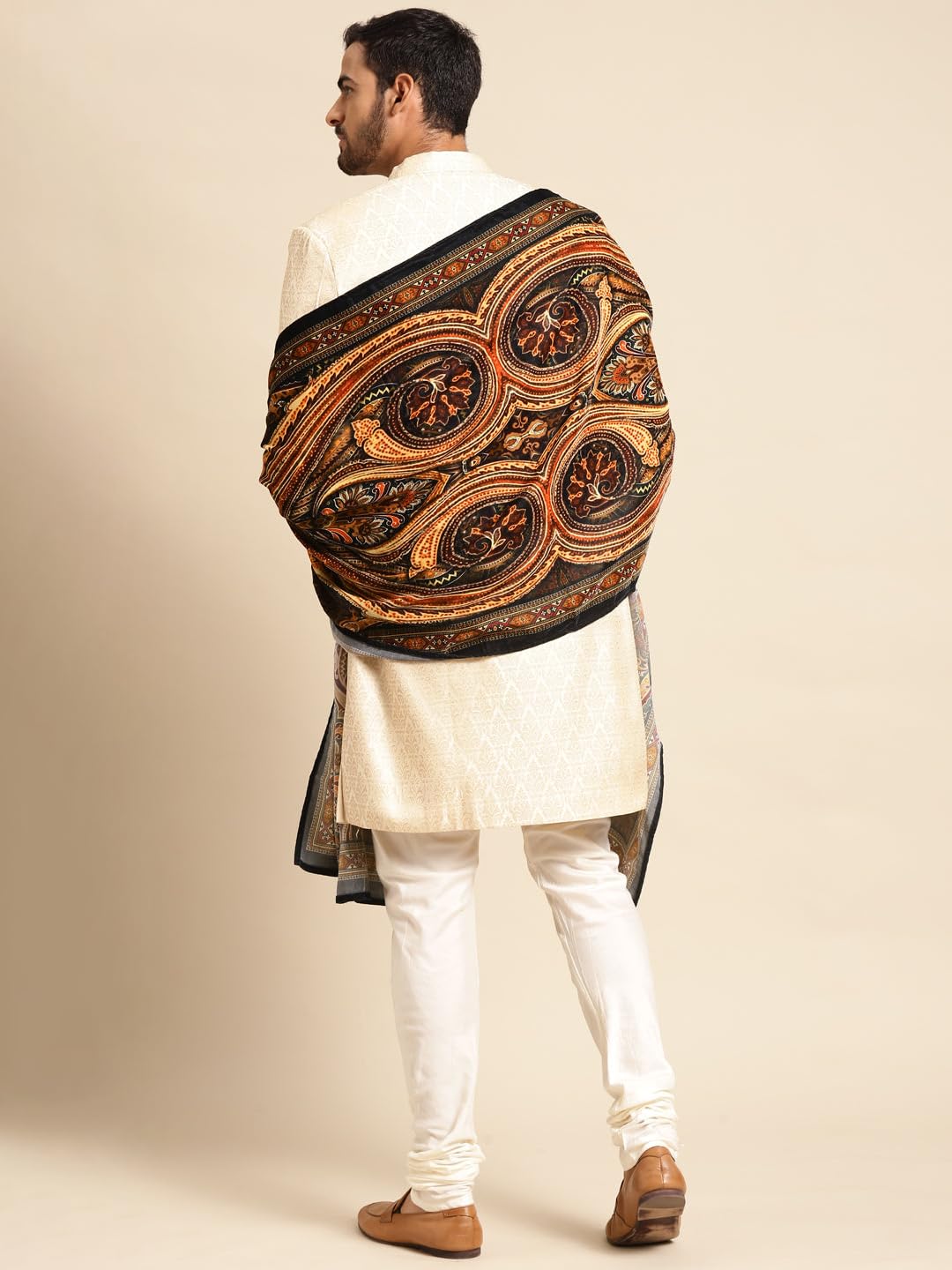 KISAH Sherwani Set with Dupatta for Men – Textured Silk Blend Jacquard Sherwani, Churidar & Dupatta | Traditional Indian Outfit for Weddings, Receptions & Festivals, White, 42