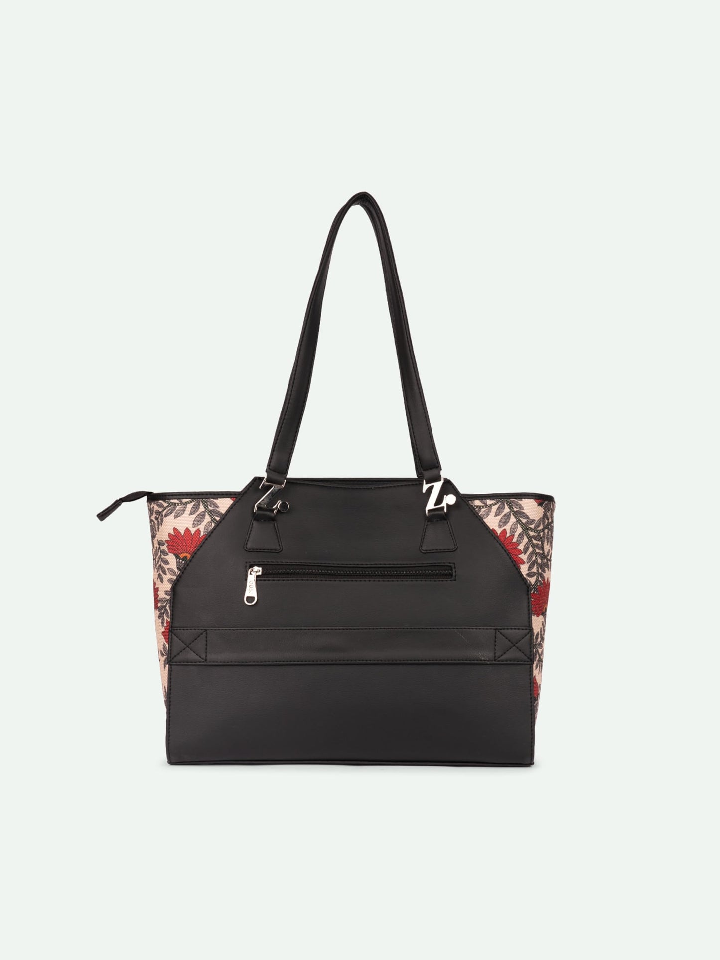 ZOUK Nawabi Couture Floral Printed Jute Handcrafted Vegan Leather Black Women's Check-point Friendly Classic Business Bag