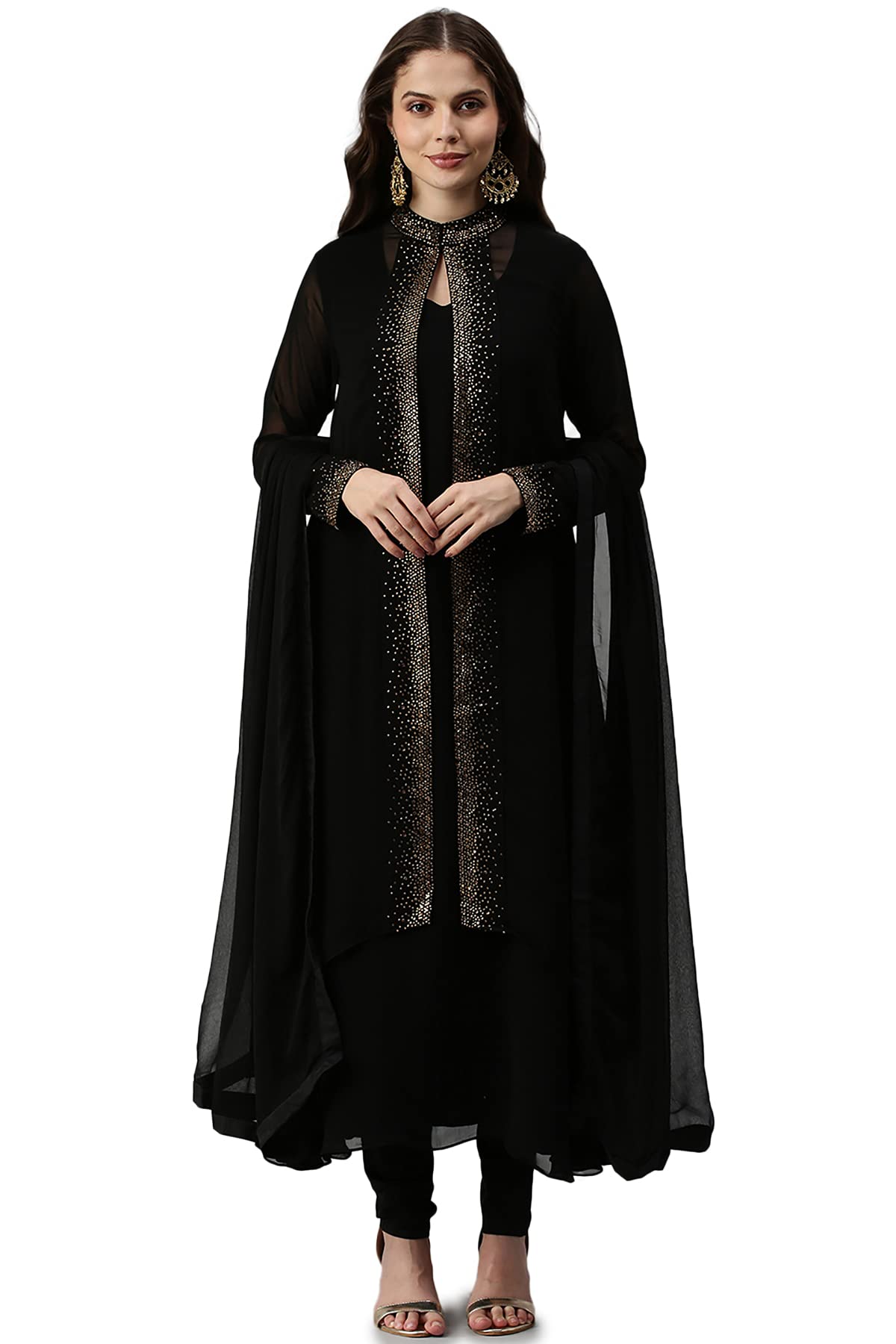 Soch Black Pure Georgette Embroidered Chudidar Set