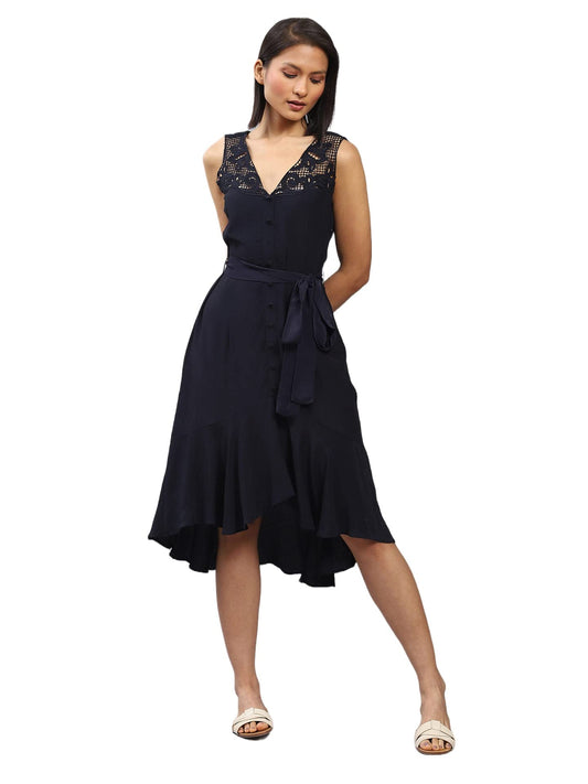 Label RITU KUMAR Navy Blue Tie-Up Midi Dress