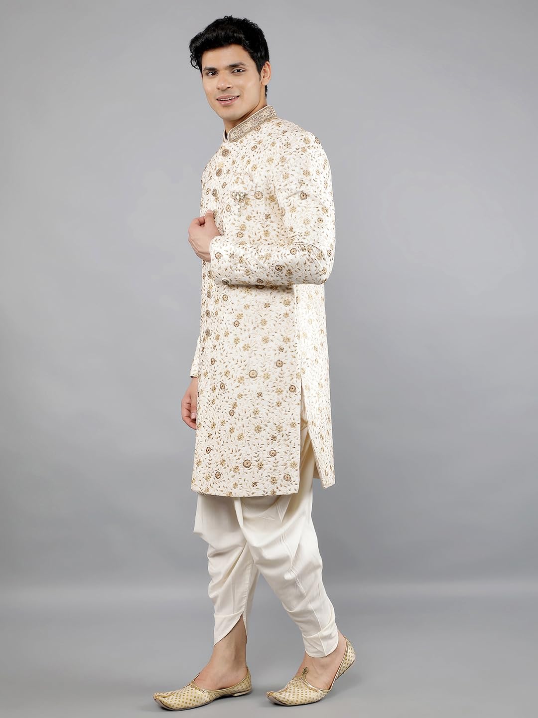 Manish Creations Men's Floral Embroidered Sherwani Set