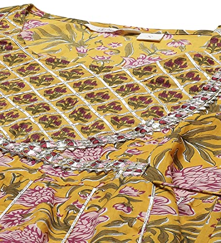 Limedivaa Mustard Cotton Anarkali Kurta Palazzo Set With Dupatta