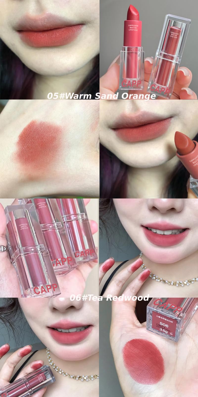 Cappuvini Creamy Matte Mousse Lipstick | Waterproof Smudge-Proof Formula | Comfort with High Pigmentation | Curated Shades Including Nude Brown Coral Terracotta | Transfer-Resistant Long Lasting | Clean Girl Aesthetic Kawaii Packaging | Buildable Coverage
