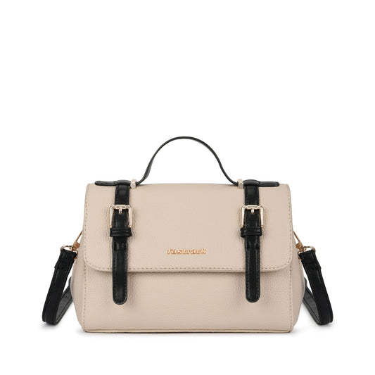 Fastrack Monochrome Muse Satchel | Faux-Leather Women’s Handbag in White & Black | Buckle-Flap Design with Dual Carry Options & Multi-Compartment Interior