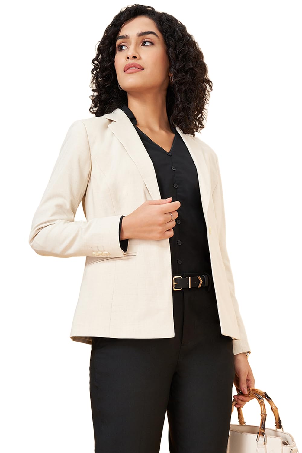 Annabelle by Pantaloons Women's Classic Blazer (110154665001_Pumice Stone