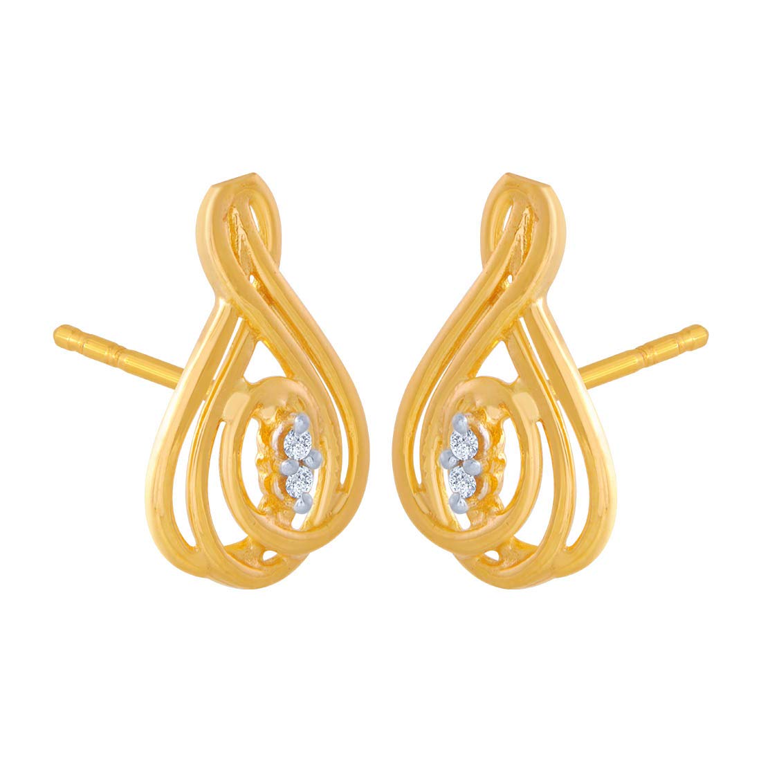 P.C. Chandra Jewellers 14k (585) Yellow Gold and American Diamond Stud Earrings for Women - 0.993 Grams