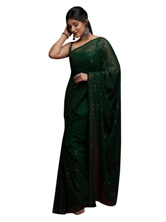 AKHIALM Women's Embellished Printed Sequins Georgette Saree With Unstitched Blouse Piece (Green_AAVYA501_HV)