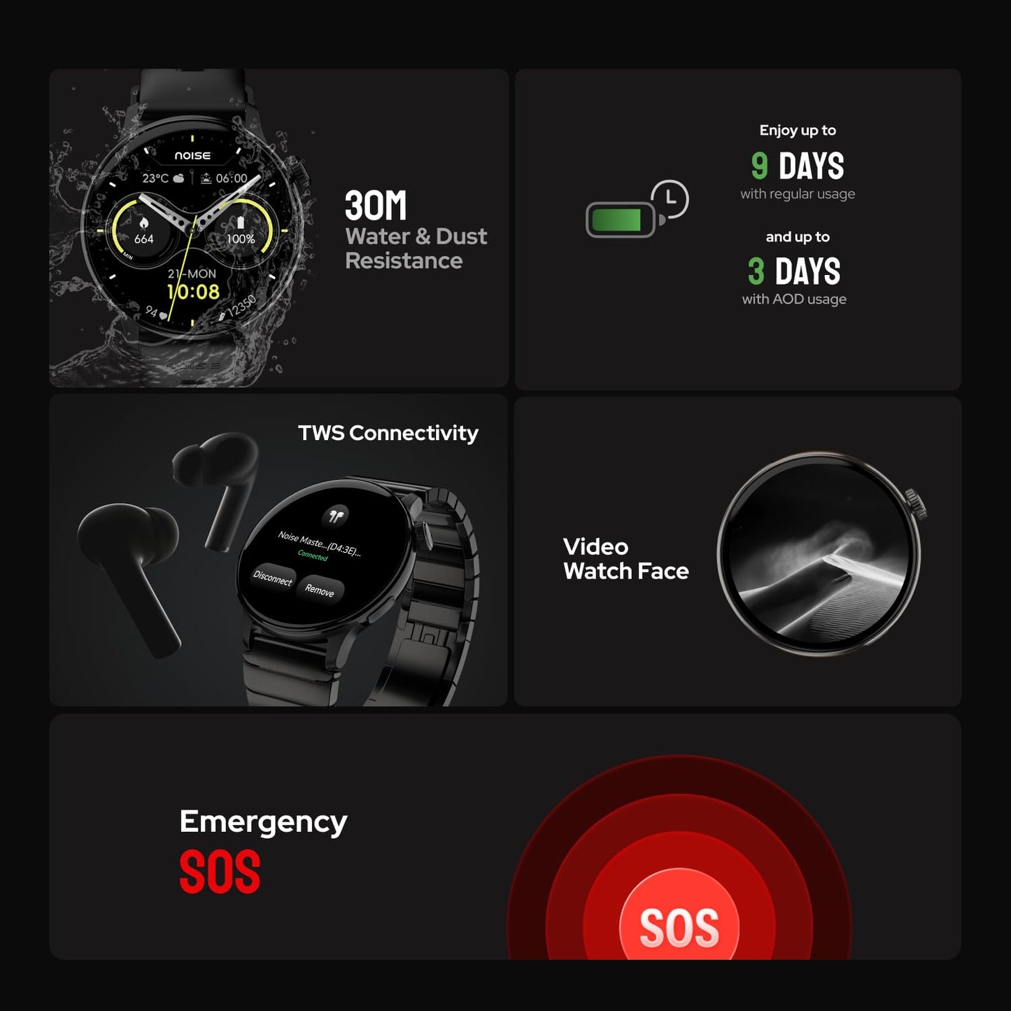 Noise Pro 6R 1.46" AMOLED Smart Watch, 1000 NITS, Powered by AI Pro, Built-in GPS, Strava Integration, Stainless Steel Dial, Video Watch Faces, 3ATM, Emergency SOS, TWS Connectivity (Classic Black)