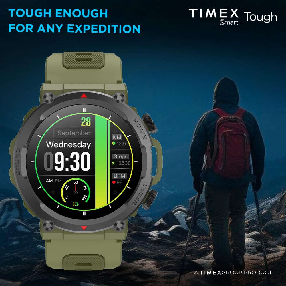 TIMEX Unisex-Adult Tough 1.43Round Amoled Rugged Smartwatch With 466X466 Pixel Resolution| Bluetooth Calling| Metallic Body|Always On Display|Ai Voice Assist|100+ Sports Modes|100+ Watchfaces