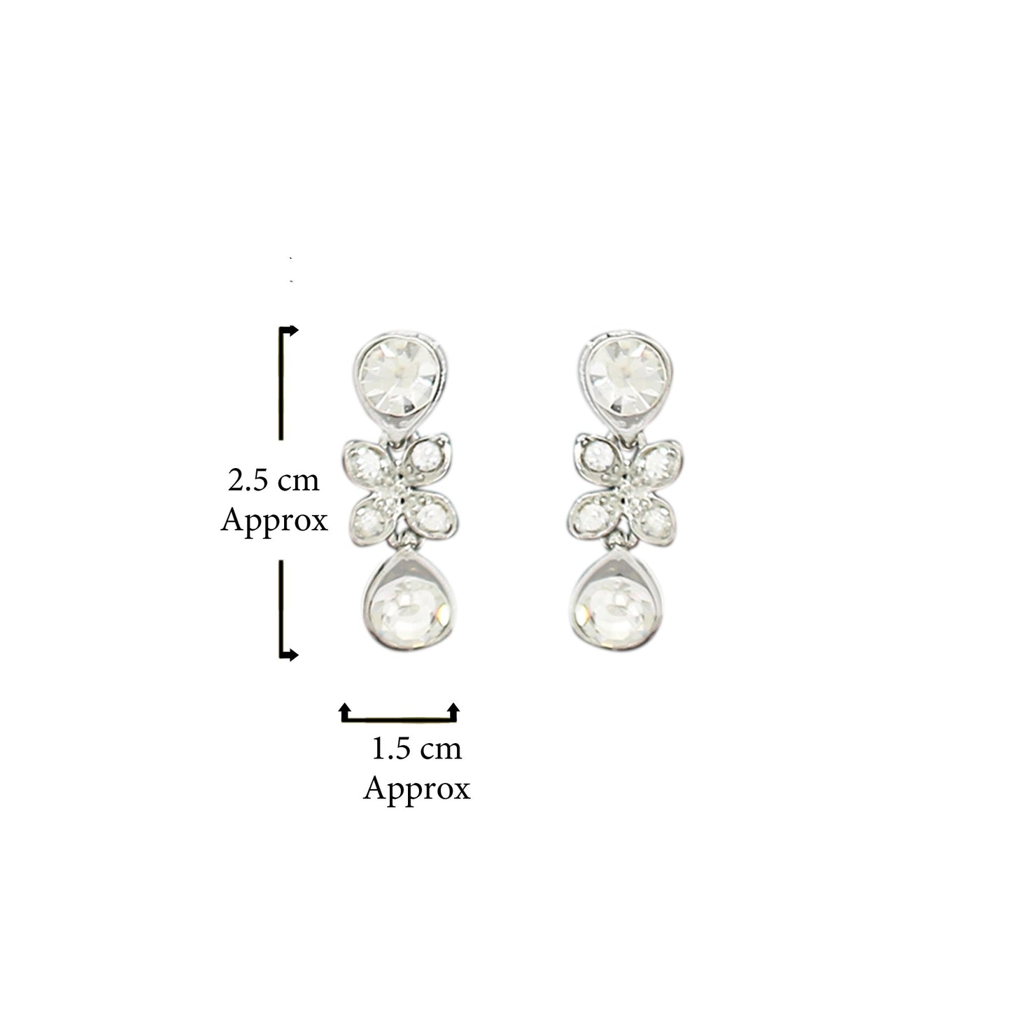 Atasi International Princess Style Silver Plated White AD Crystals/Stones Necklace with Earrings Jewellery Set for Women/Girls - Wedding Jewelry/Party & Festival Accessories