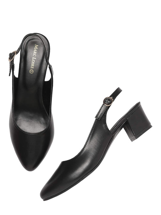 Marc Loire Women's Block Heel Pumps With Adjustable Ankle Strap, 4 Uk, Black