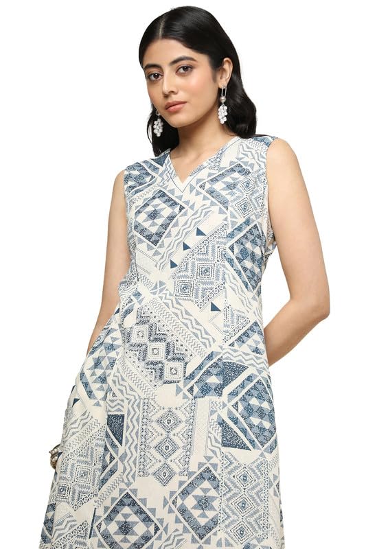 Soch Womens Beige Cotton Slub Geometric Print Dress