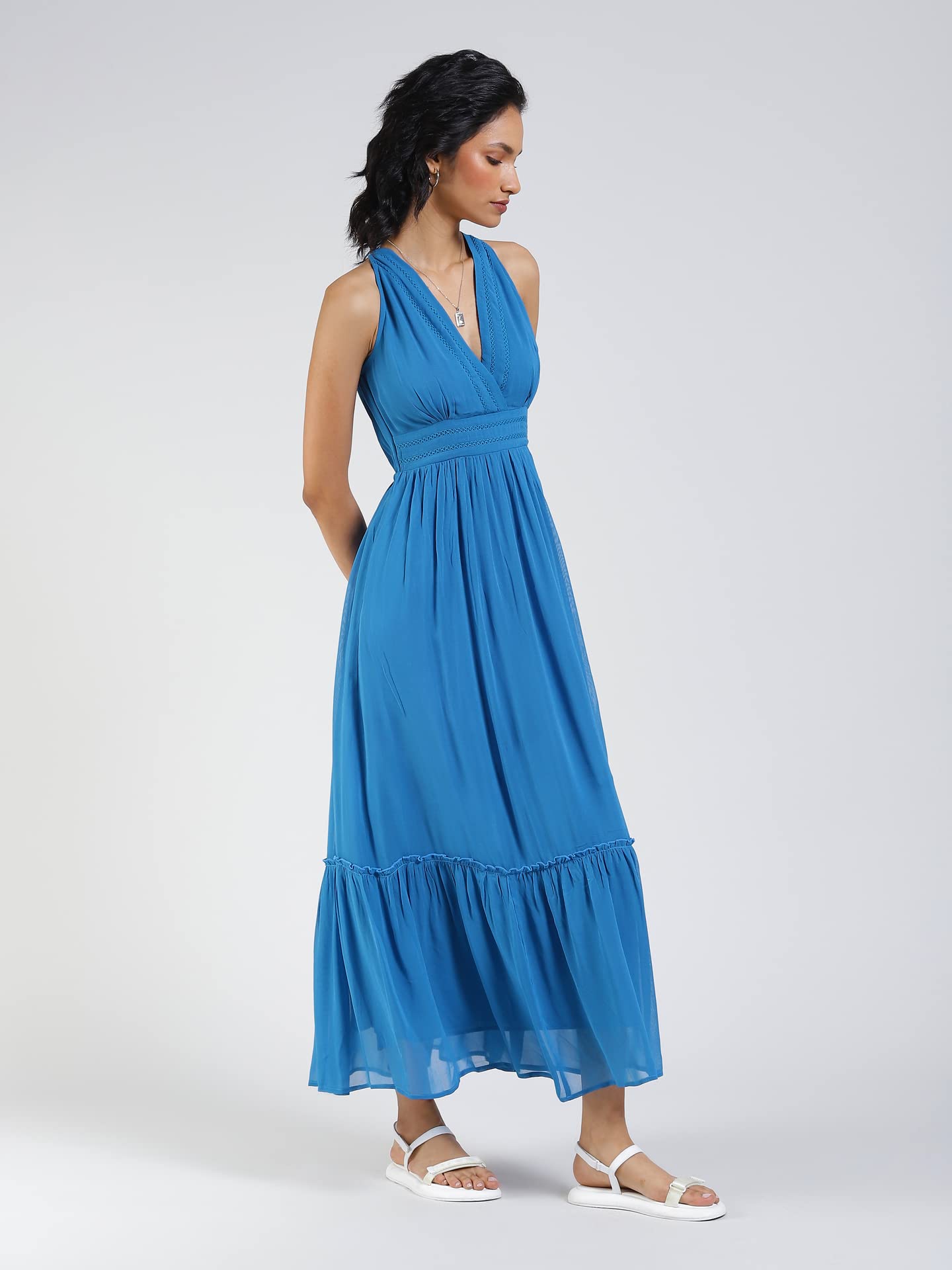 Label RITU KUMAR V-Neck Sleeveless Long Dress Electric Blue