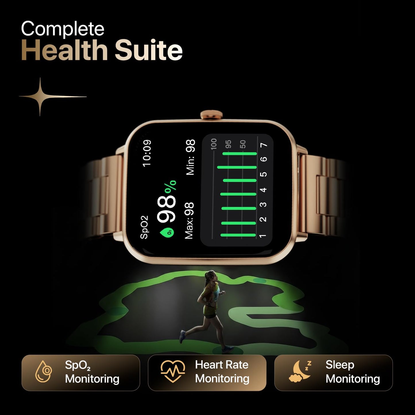 Fire-Boltt Ninja Blaze Smart Watch, Stainless Steel Strap & Steel Body, 1.83” Display Bluetooth Calling Built-in Mic & Speaker, 120+ Sports Modes, Smartwatch for Man and Woman Imperial Gold