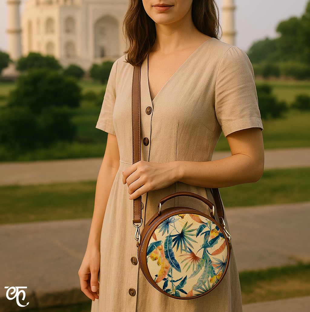 Kalankit Round Sling Bag for Women | Lightweight Vegan Leather Crossbody | Stylish Compact Purse | Crossbody Bags for Women | Valentine Gift for Girlfriend | Perspective Of Nature