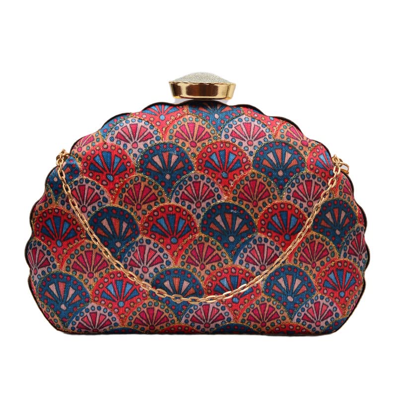 Artklim Pink Base With Embroidered Ambies Clutch Bag for Women with Detachable strap