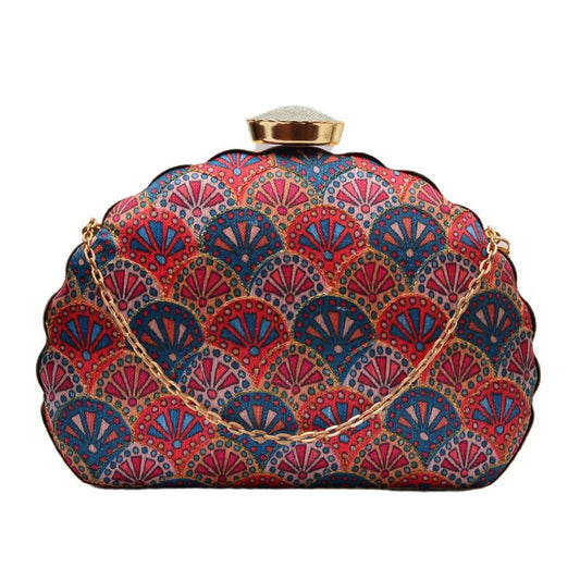 Artklim Pink Base With Embroidered Ambies Clutch Bag for Women with Detachable strap