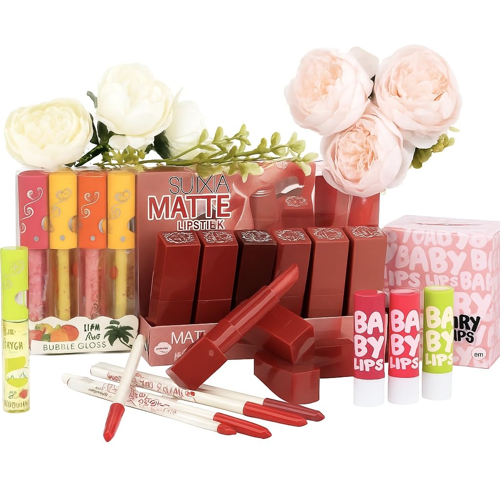 IRYDEE Suxia Matte Lipstick Set, Bubble Gloss, Baby Lips Collection, Red and Pink Shades, Kureaut Matte Formula