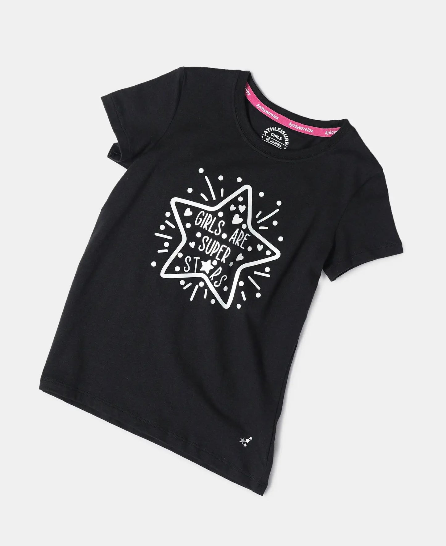 Jockey Round Neck Half Sleeve T-Shirt for Girls AG01_Black_11-12 Yrs