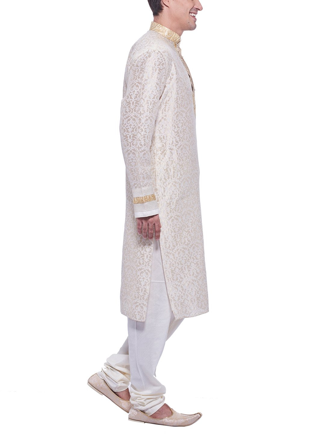 Manyavar Men's Cotton Kurta Pyjama (8903035346049_SDES171-302-S_Cream)