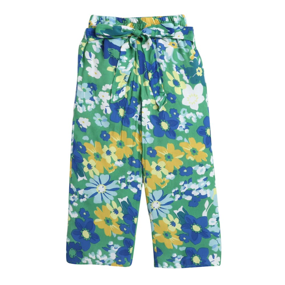 Hopscotch Cotton Girls Floral Print Top Pant Set In Yellow Color For Ages 7-8 Years