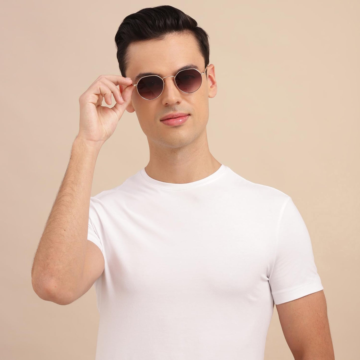 VINCENT CHASE EYEWEAR By Lenskart | Full Rim Hexagonal Branded Latest and Stylish Sunglasses | 100% UV Protected | Men & Women | Small | VC S13984 (Color:-Frame Gold/Lens Brown)-Pack of 1