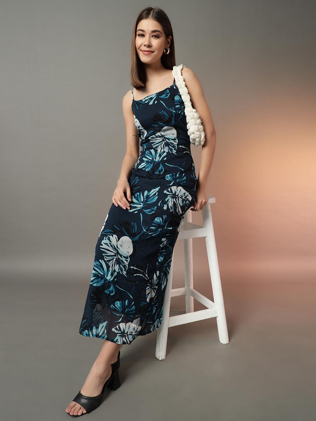 Trend Arrest.ed Women's Polyester Sheath Maxi Dress (D5394_Blue