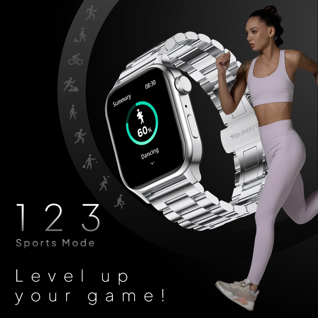 Fire-Boltt Rise Smart Watch, 1.85" HD Display, Metal Body with Bluetooth Calling, Rotating Crown, AI Voice Assistant, 120 Sports Modes, Neon UI, SpO2 & Heart Rate Monitoring (Silver C)
