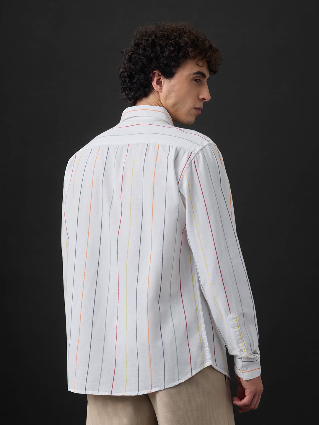 The Souled Store Cotton Linen Stripes: Prisma Men and Boys Long Sleeve Spread Collar White Stripes Regular Fit Casual Everyday Office Wear Lightweight Cotton Linen Shirt